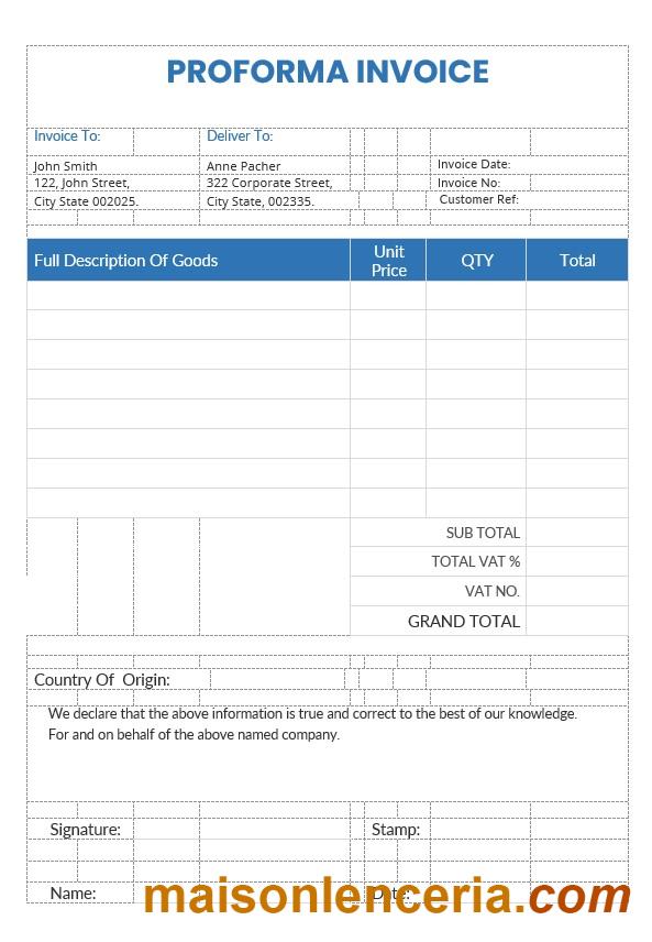 Przykładowy szablon faktury Proforma w formatach Word i PDF